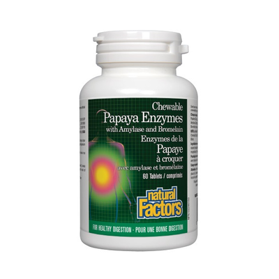 Natural Factors Papaya Enzymes with Amylase and Bromelain Папая ензими с АМИЛАЗА И БРОМЕЛАИН срещу стомашни проблеми х 60 таблетки