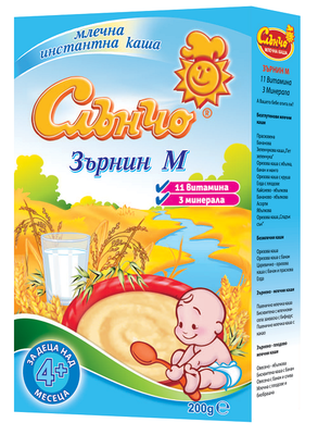 СЛЪНЧО ДЕТ.КАША ЗЪРНИН-М МЛЕЧНА ГЛУТЕНОВА 4М+ 200ГР.