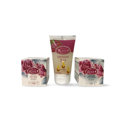Комплект NATURAL ROSE- дневен, нощен крем и ексфолиращ гел за лице
