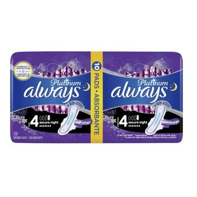 Дамски превръзки Always Platinum SECURE NIGHT х10 броя