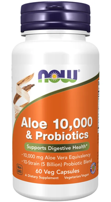 NOW Foods Aloe Vera 10,000 & Probiotics Листа от Алое Вера + Пробиотик x 60 веге капсули