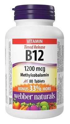 Витамин B12 1200мкг х 80 таблетки с удължено освобождаване Webber Naturals